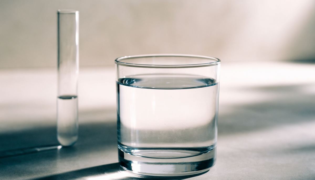 Glas rent vand og vandprøve, illustrerer vand ph værdi i dansk drikkevand